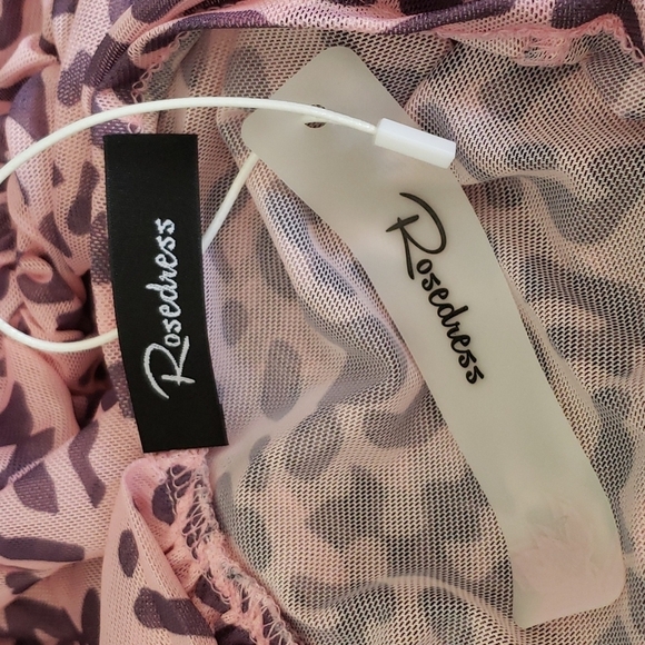 ROSEDRESS LEOPARD ONE SHOULDER MESH RUCHED BODYCON MINI DRESS - PINK/COFFEE SZ S - Picture 6 of 6